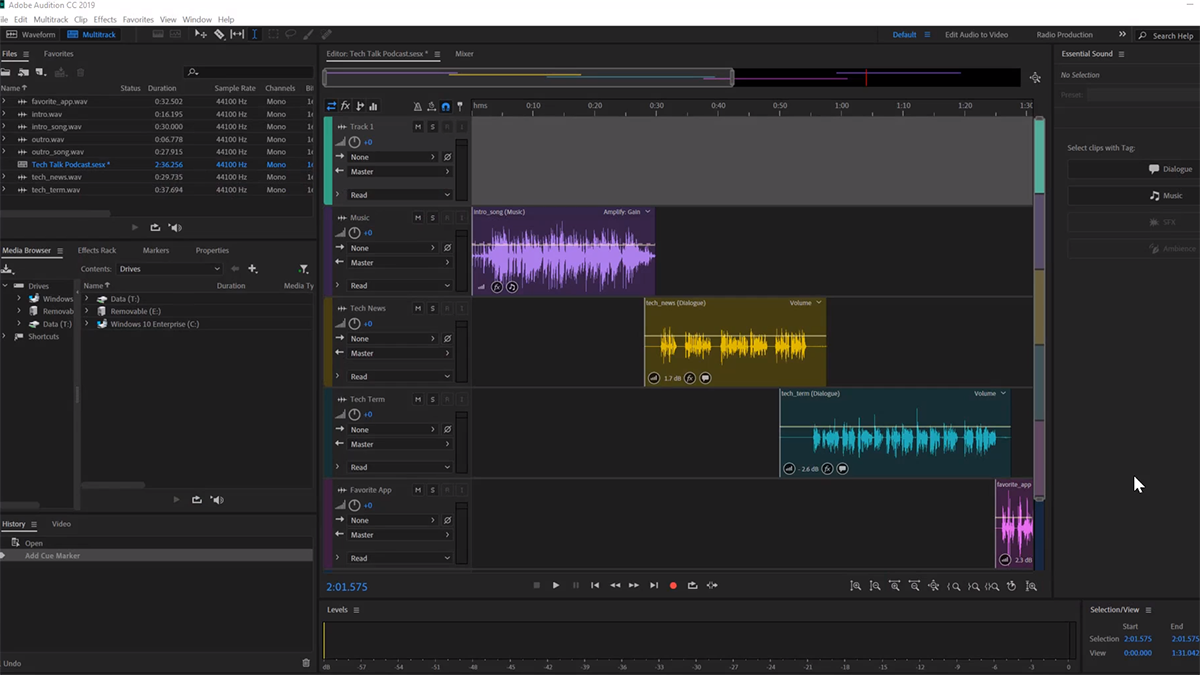 Многодорожечный интерфейс Adobe Audition