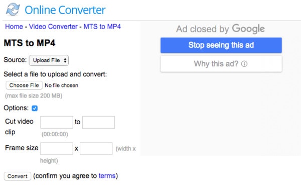 Интерфейс Online Converter при конвертации MTS в MP4