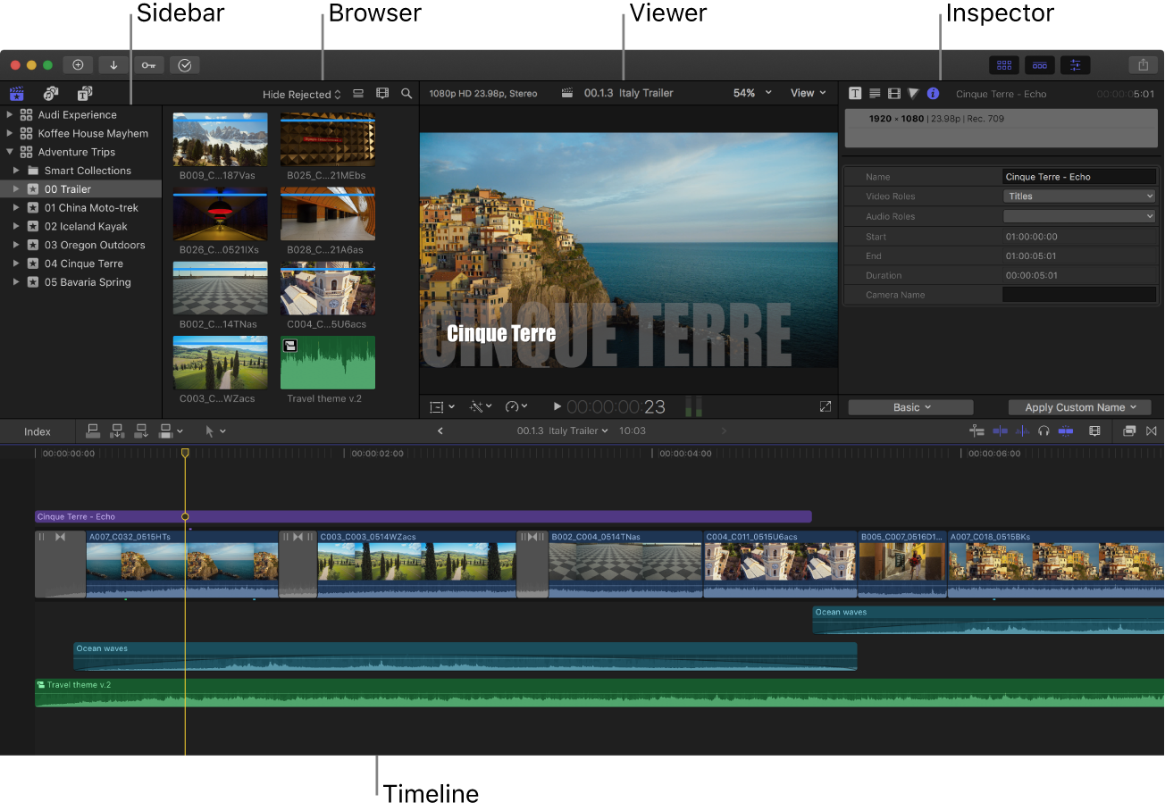Интерфейс Final Cut Pro: Browser, Viewer, Inspector и Magnetic Timeline