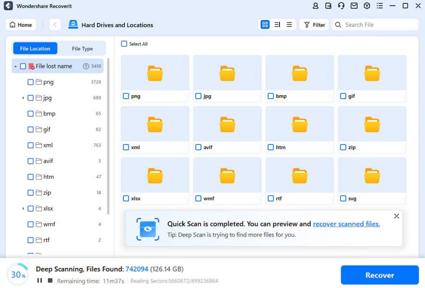 Сканирование SSD в Wondershare Recoverit