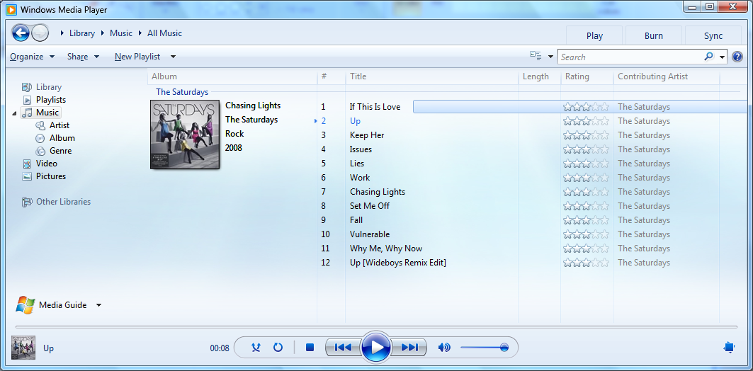 Интерфейс Windows Media Player с библиотекой и панелью воспроизведения