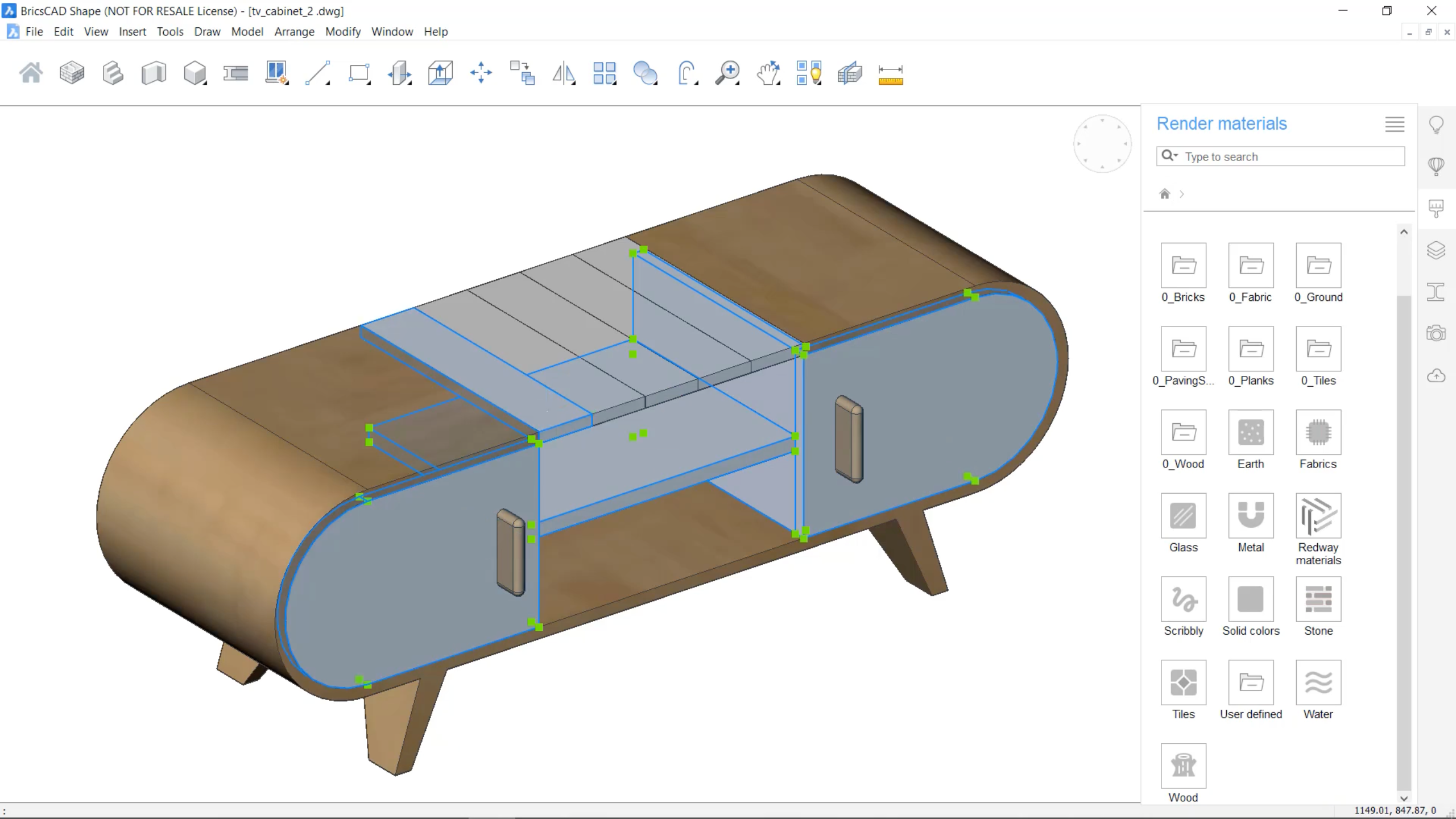 Панель Render materials в BricsCAD Shape