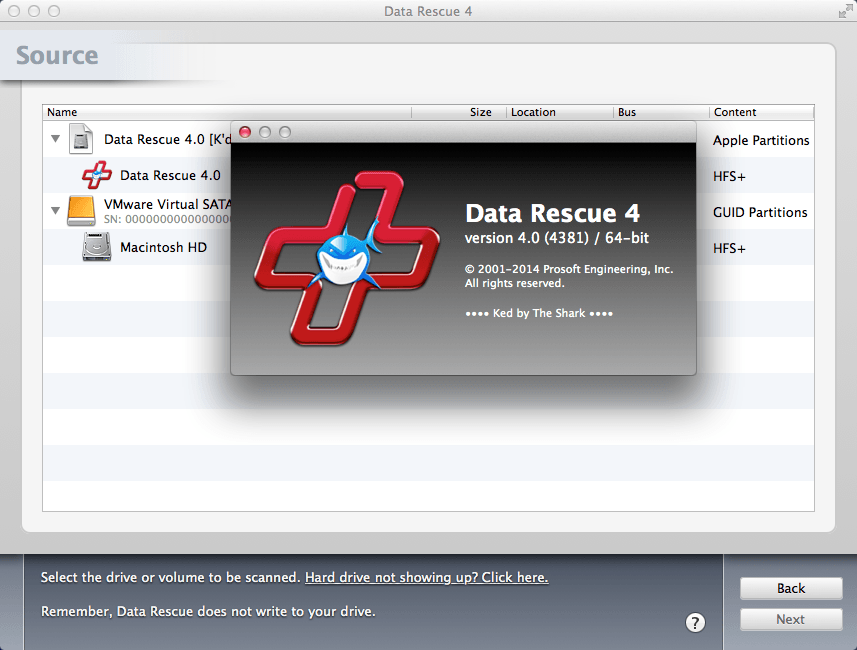 Выбор исходного диска в Data Rescue для macOS