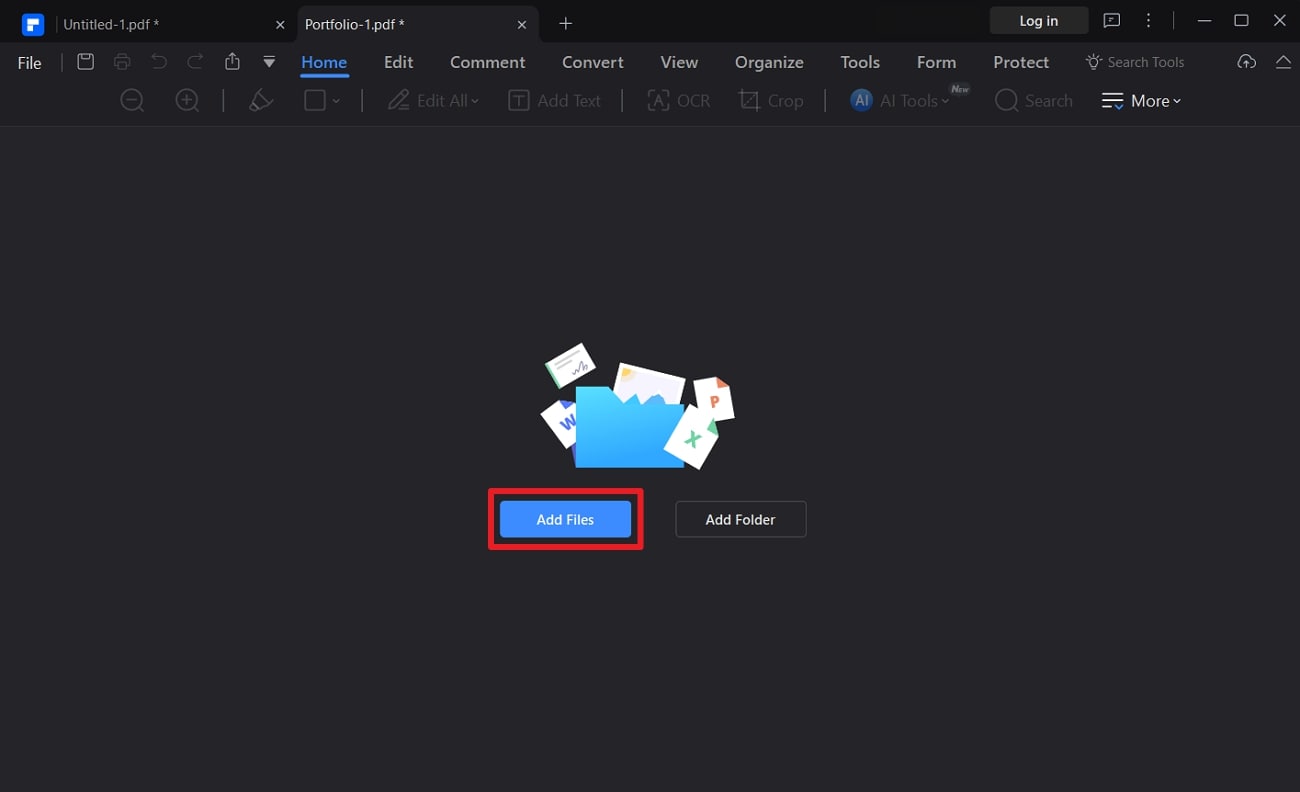 Кнопки Add Files и Add Folder в PDF Portfolio PDFelement