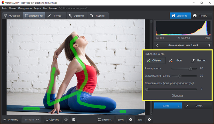 Инструменты выделения объекта и фона в ФотоМАСТЕРе
