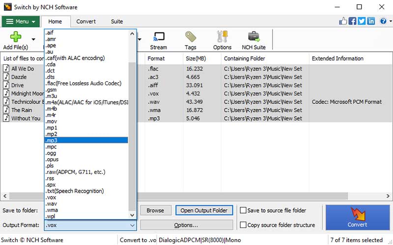 Switch Audio Converter: главное окно с CDA среди входных форматов