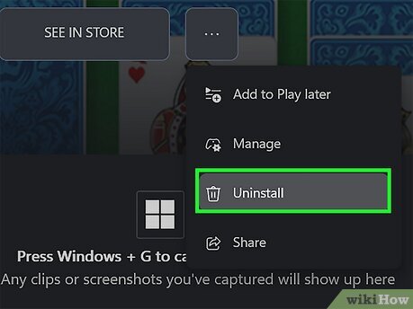 Команда Uninstall для игры в приложении Xbox