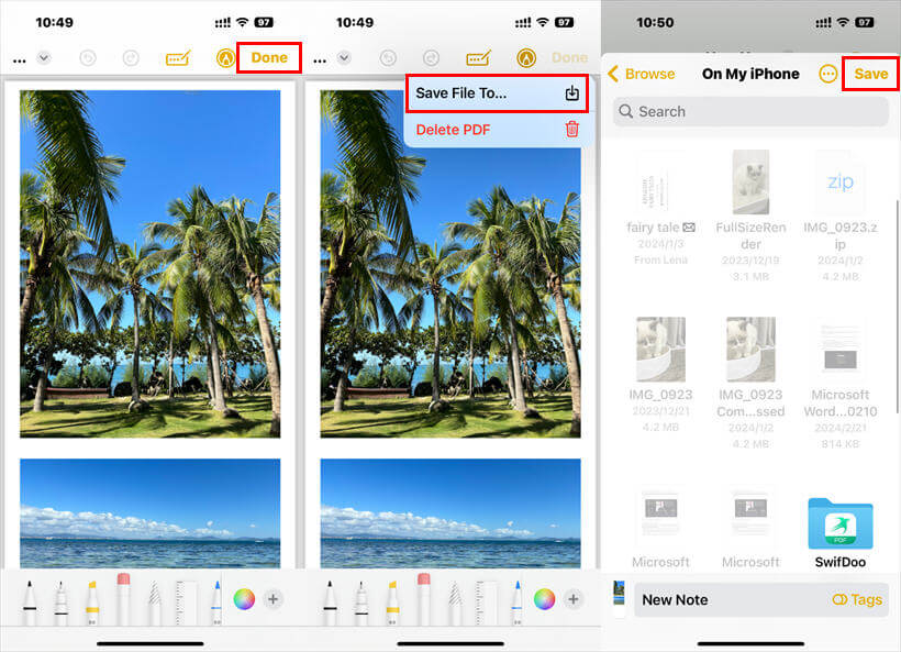 Сохранение PDF из Разметки в приложении Заметки на iPhone