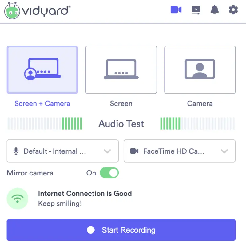 Интерфейс Vidyard при подготовке видеоурока