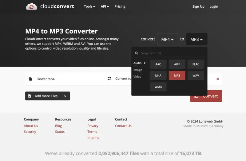 Интерфейс CloudConvert