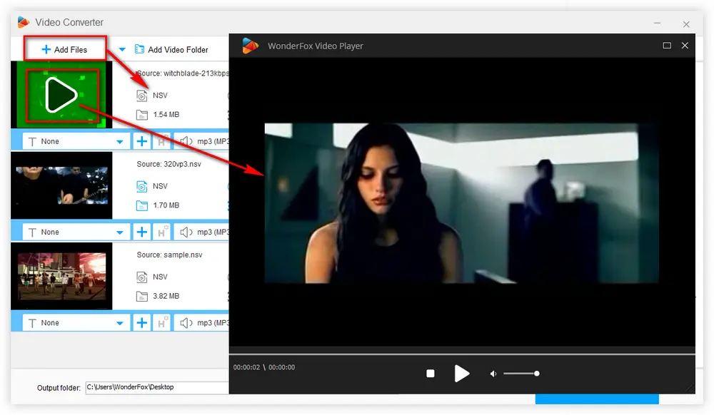 Free HD Video Converter Factory: несколько NSV загружены в Converter и открыты во встроенном предпросмотре