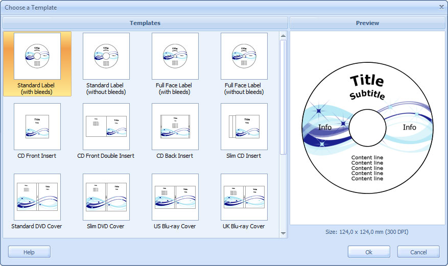 Выбор шаблона в RonyaSoft CD DVD Label Maker