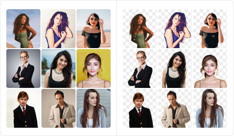 Пакетное удаление фона в Cutout.Pro: серия портретов до и после обработки