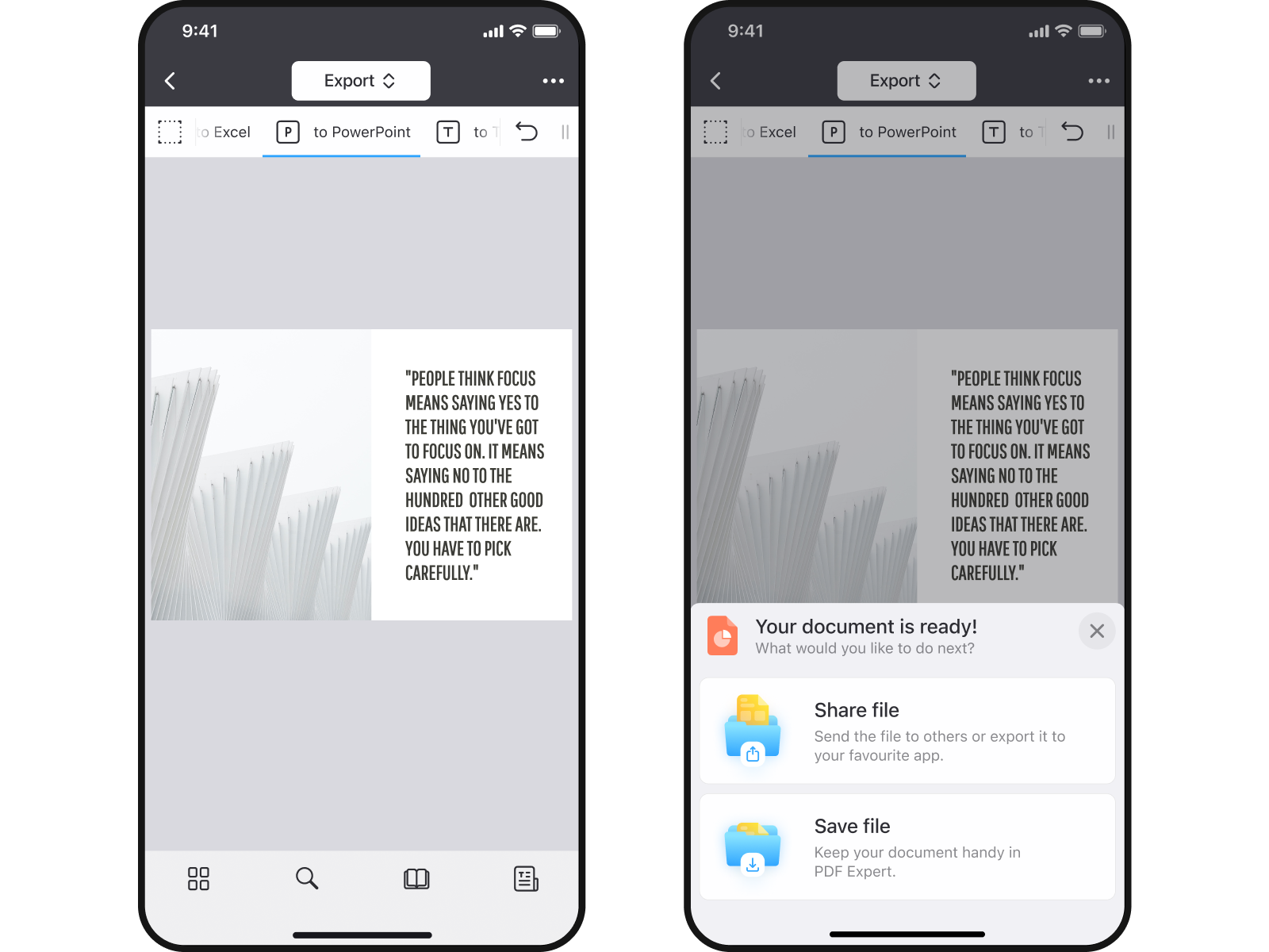 Экспорт PDF в PowerPoint в PDF Expert на iPhone