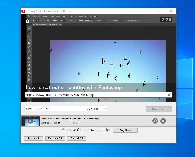 Загрузка файла в Ummy Video Downloader и кнопки управления очередью