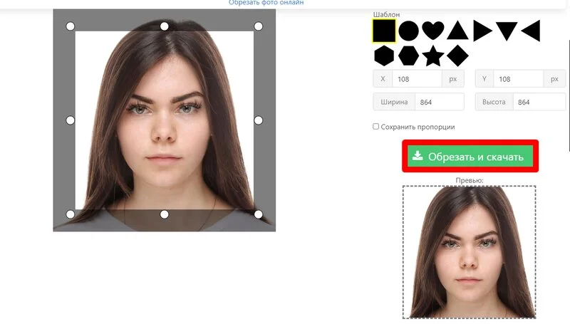 Интерфейс FaceShot с разметкой положения лица