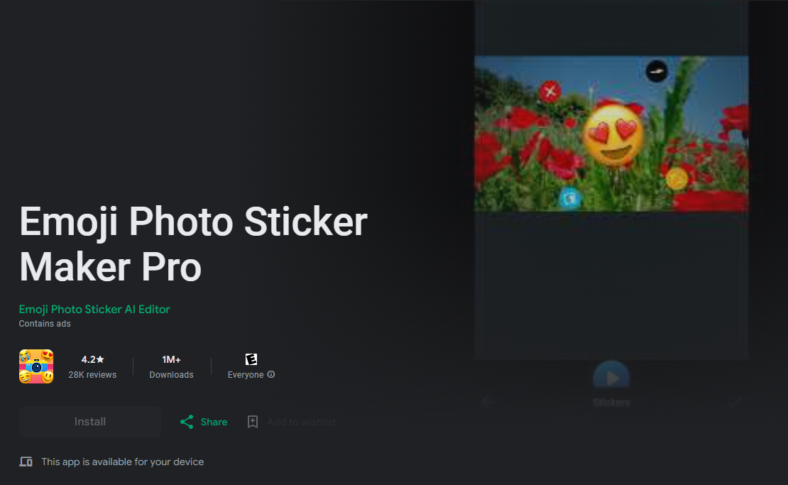 Интерфейс Emoji Photo Sticker Maker Pro