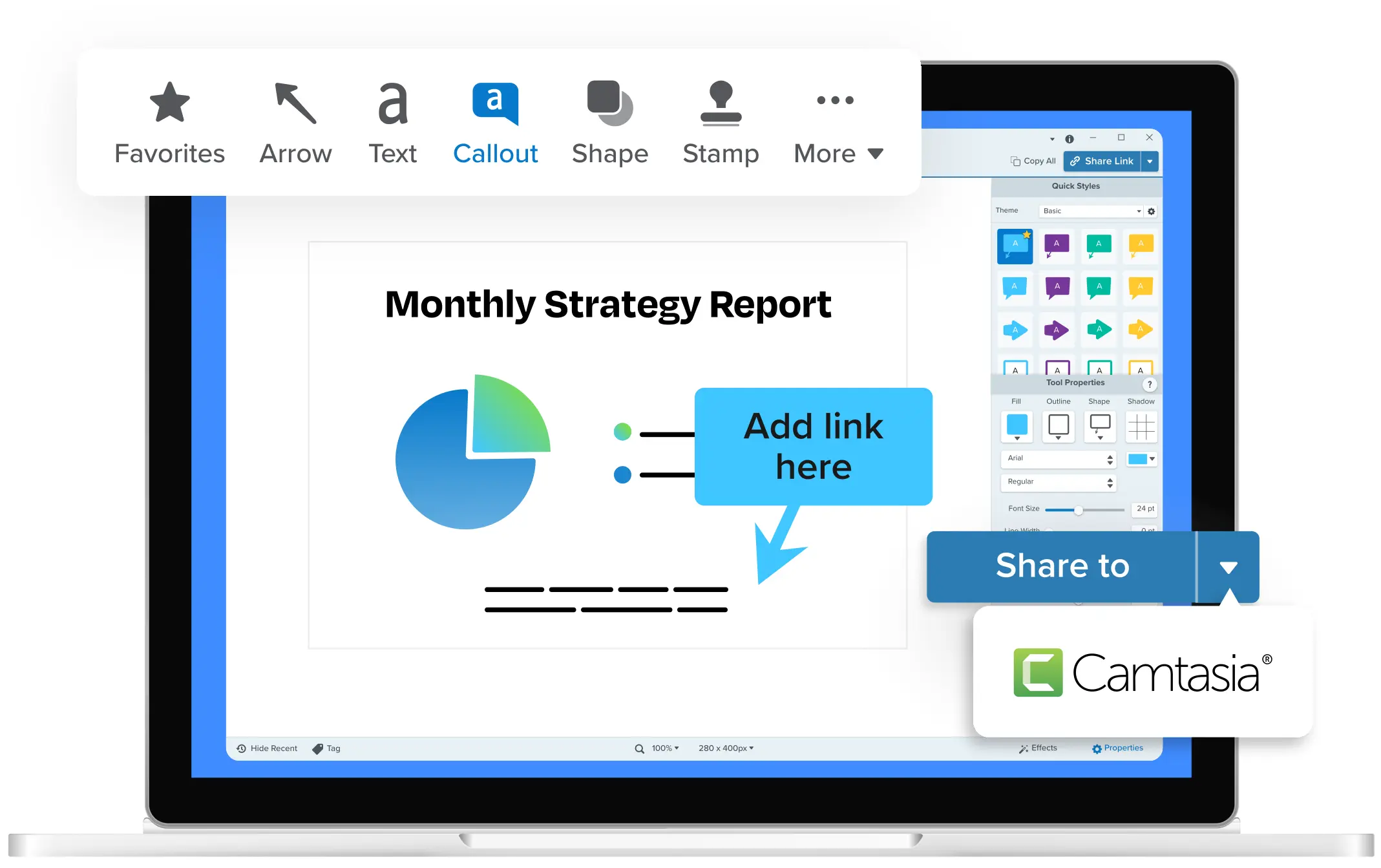 Редактор Snagit с панелью аннотаций и рабочей областью