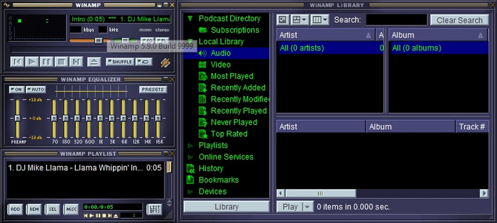 Интерфейс Winamp с плейлистом