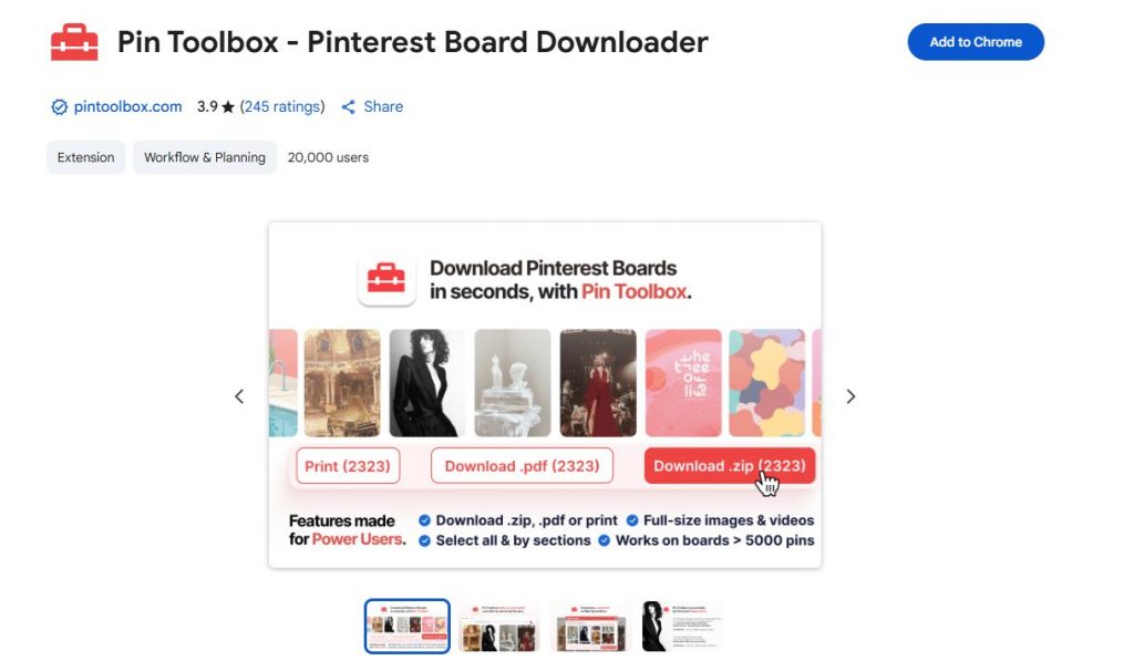 Интерфейс расширения Pin Toolbox для доски Pinterest