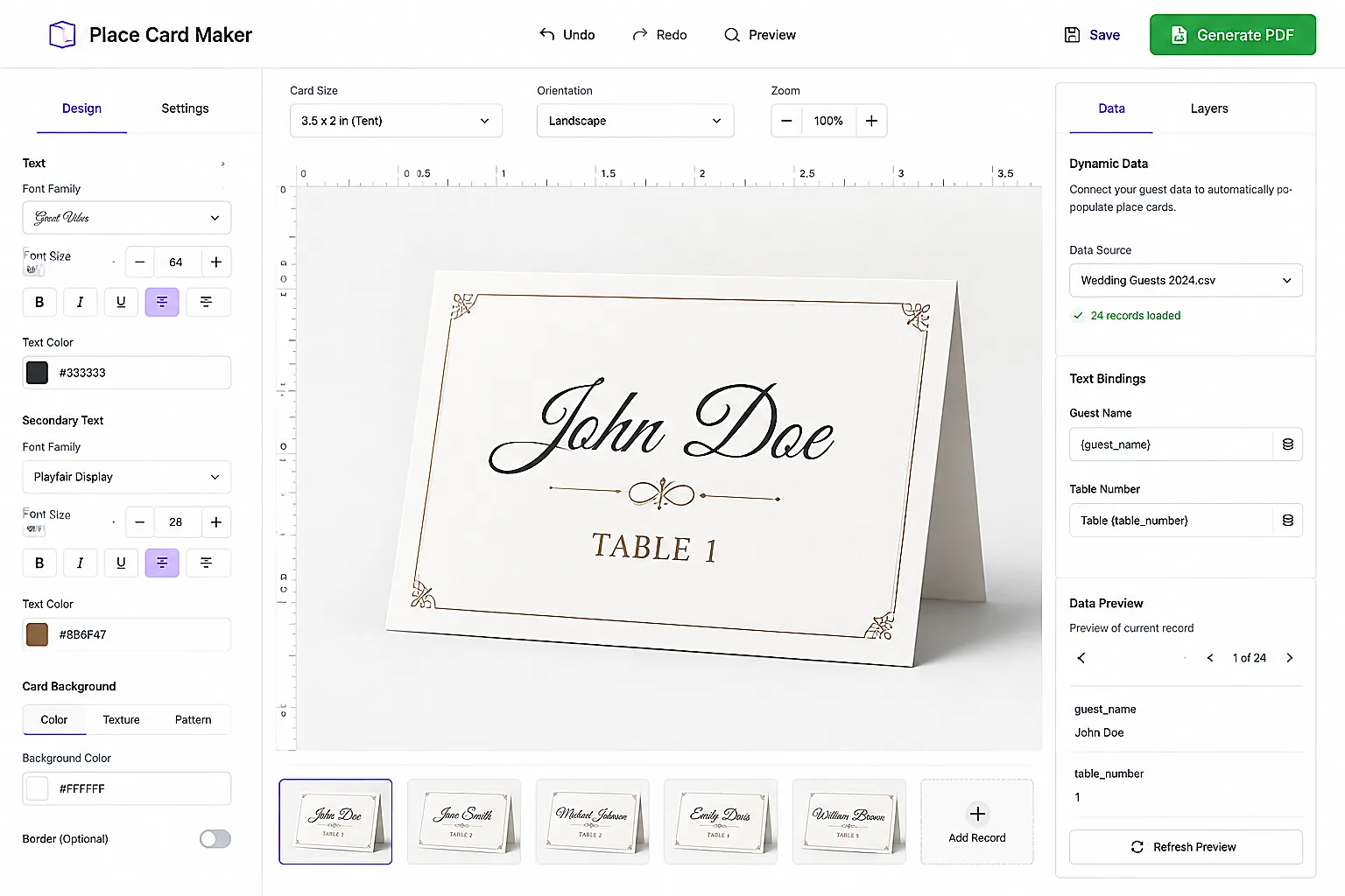 Настройка дизайна карточек в Place Card Us