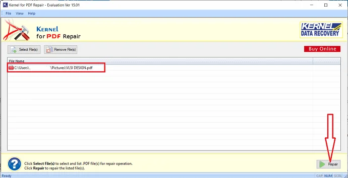 Кнопка Repair в Kernel for PDF Repair