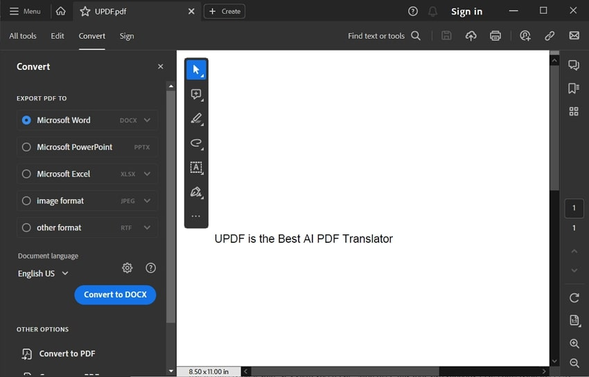 Интерфейс экспорта PDF в Adobe Acrobat
