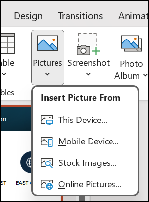 Команда Pictures и источники изображений в PowerPoint