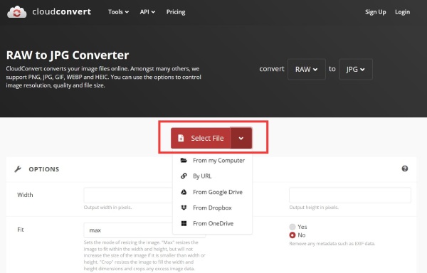Добавление RAW в CloudConvert