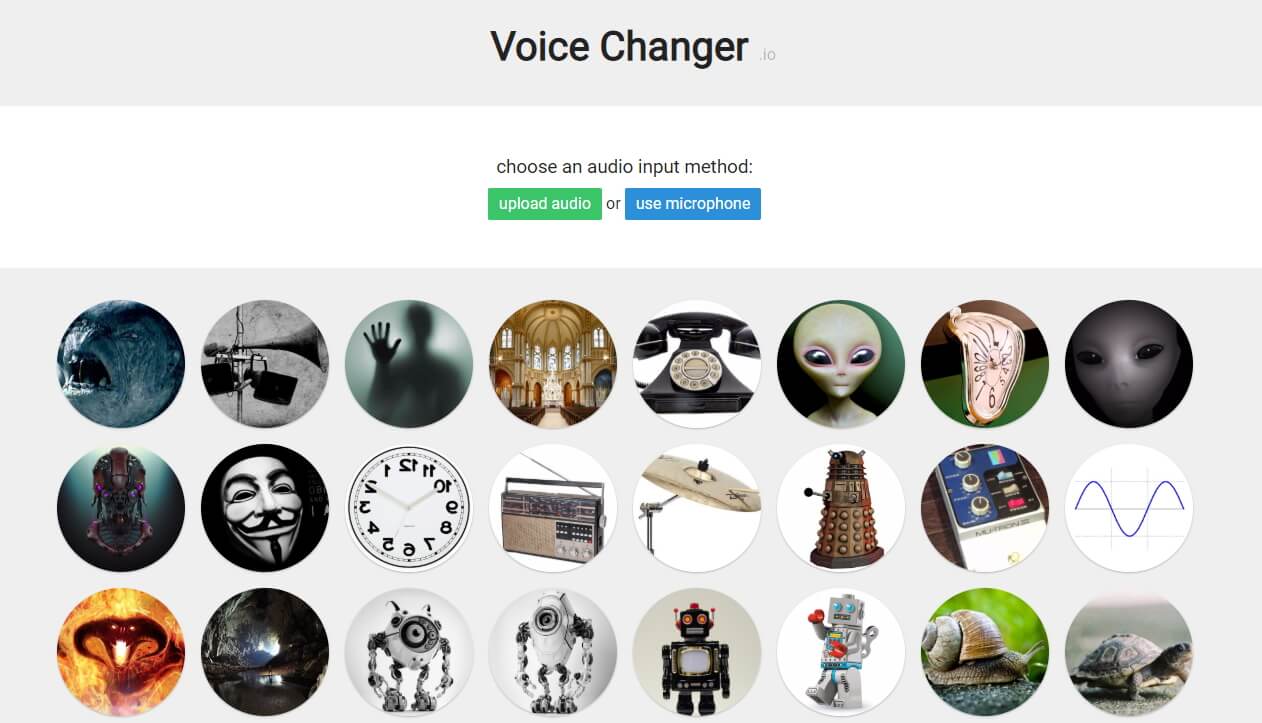 voicechanger.io: загрузка аудио и библиотека голосовых эффектов