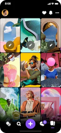 Интерфейс Shuffles by Pinterest с сеткой мобильных коллажей