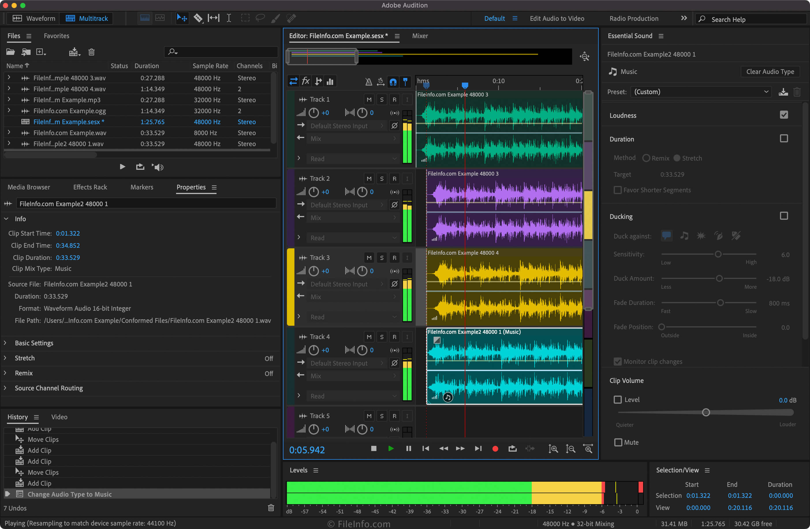 Многодорожечный интерфейс Adobe Audition