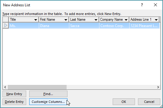 Настройка столбцов списка данных в Microsoft Word