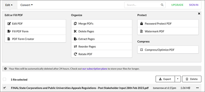 Меню DocFly с командой Extract Pages