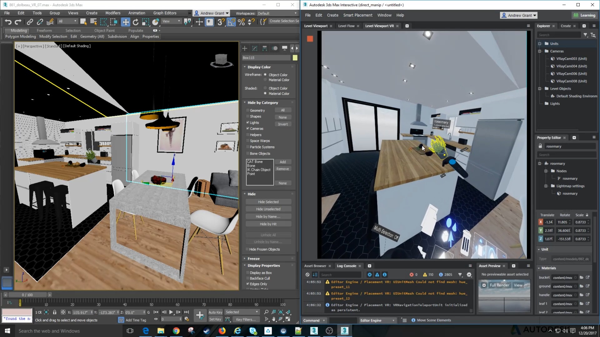 Интерфейс 3ds Max с интерьерной 3D-сценой и рабочими панелями