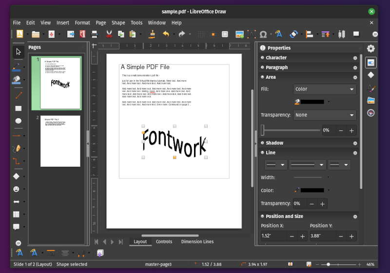 PDF открыт для редактирования в LibreOffice Draw