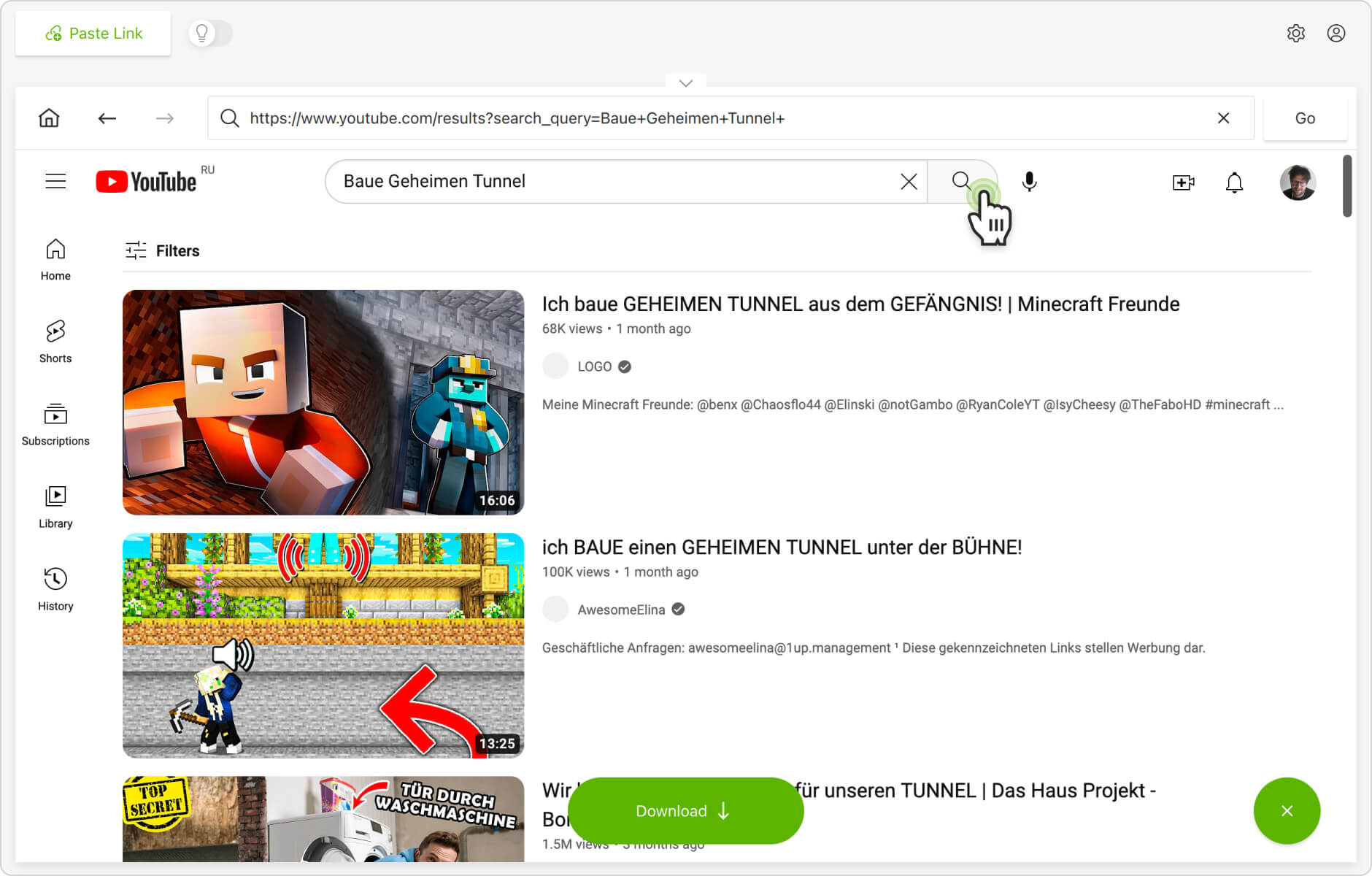 Кнопка Paste Link в 4K Video Downloader Plus