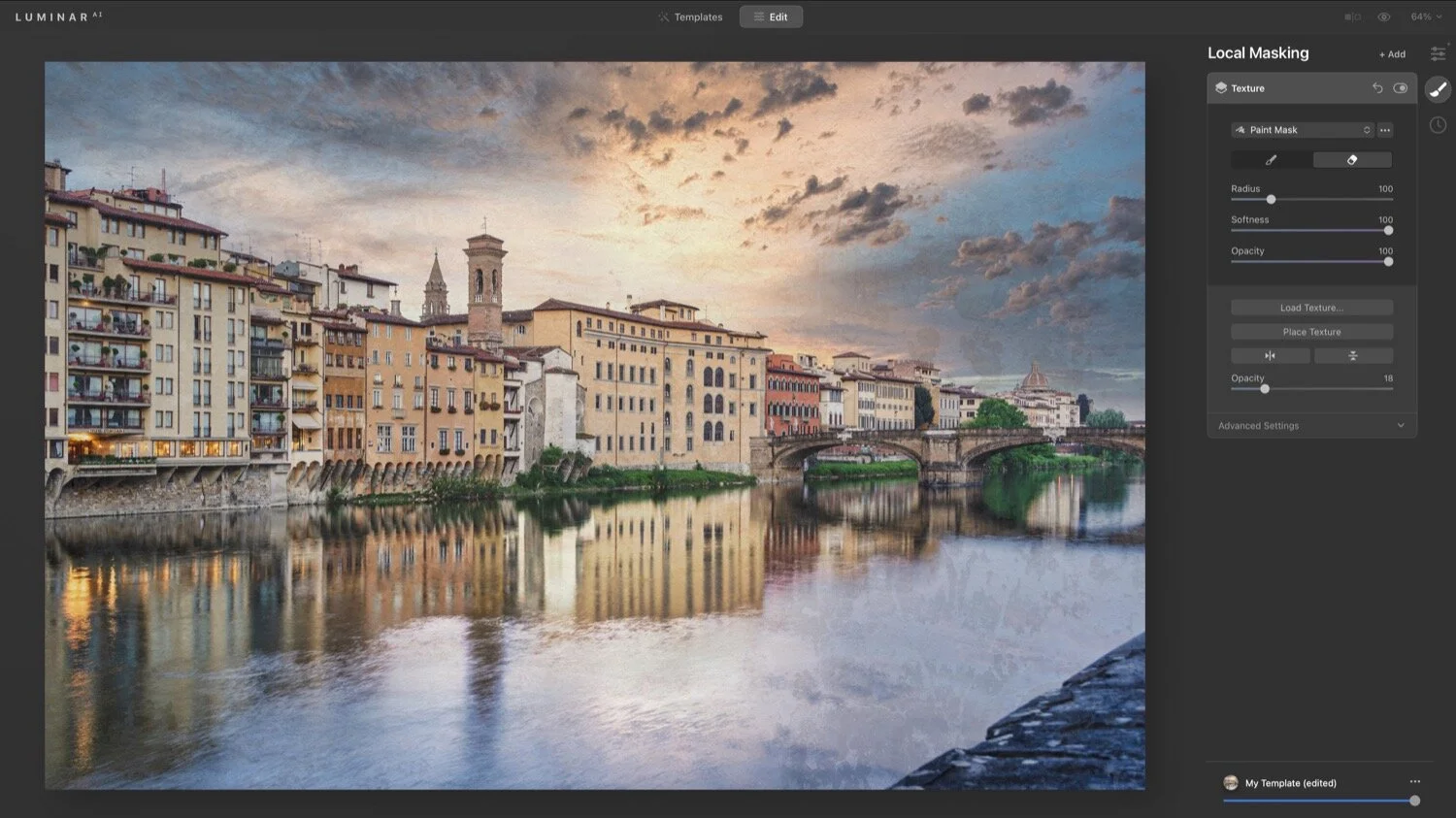 Local Masking в Luminar AI с настройками Texture и кистью маски