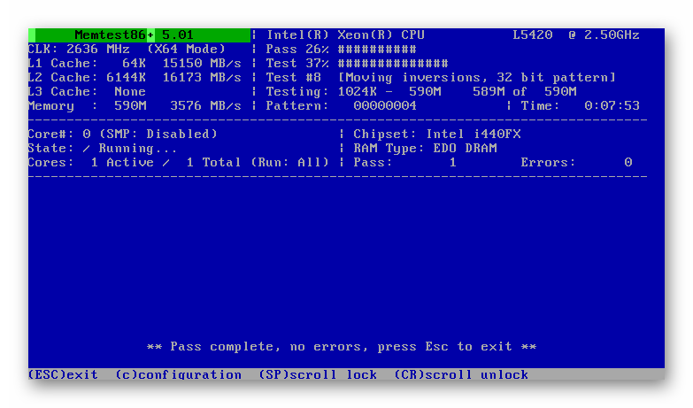 Интерфейс программы MemTest86+