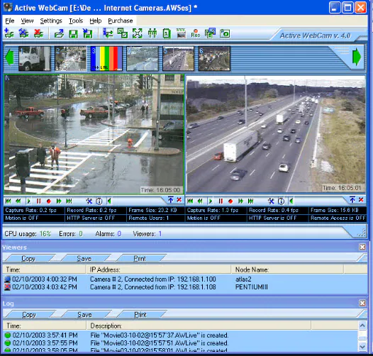 Интерфейс Active WebCam с видеопотоком камеры