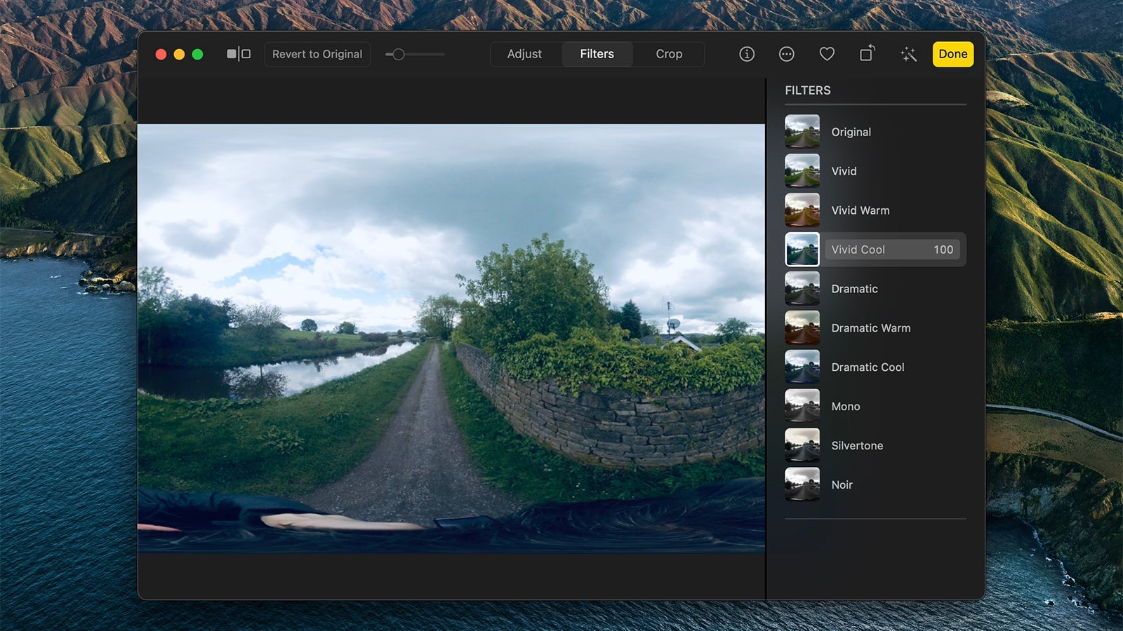 Apple Photos: панель Filters при редактировании снимка
