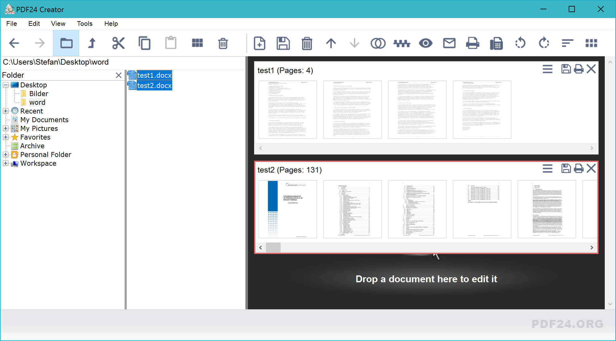 Word-файлы в окне PDF24 Creator после преобразования