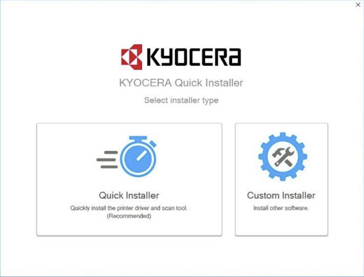 Окно выбора типа установщика KYOCERA Quick Installer