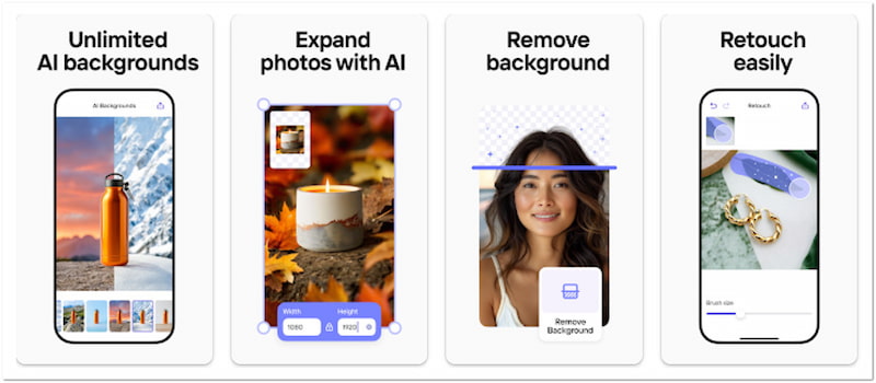 Интерфейс Photoroom с инструментами замены фона