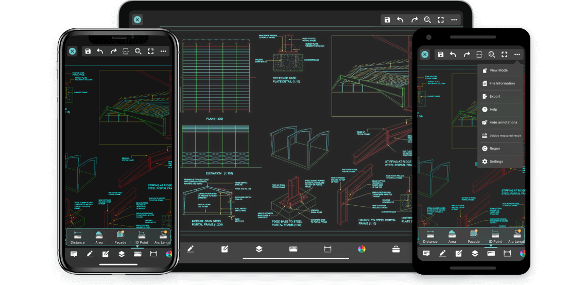 Мобильный интерфейс DWG FastView на телефоне и планшете