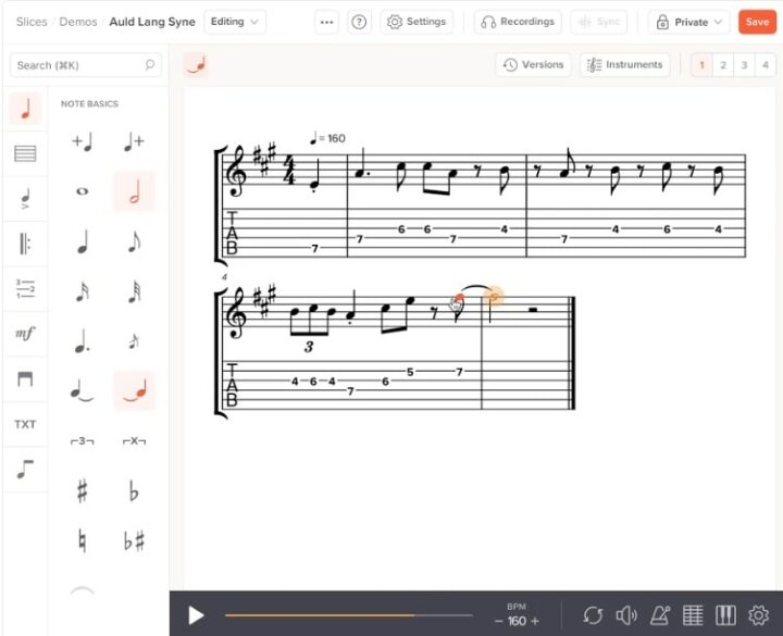Редактор нот и табулатур Soundslice