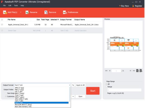 Выбор TXT в Apeaksoft PDF Converter Ultimate
