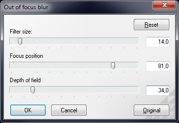 Диалог Out of focus blur в Image Analyzer