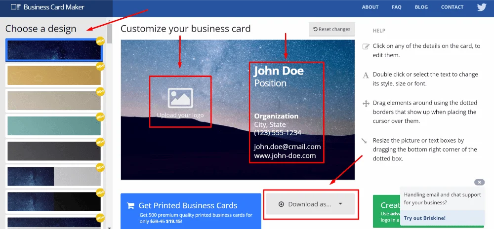 Интерфейс BizCardMaker