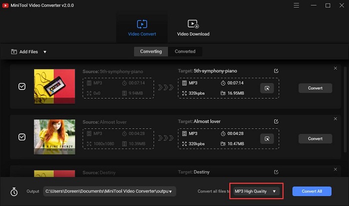 Выбор MP3 в MiniTool Video Converter
